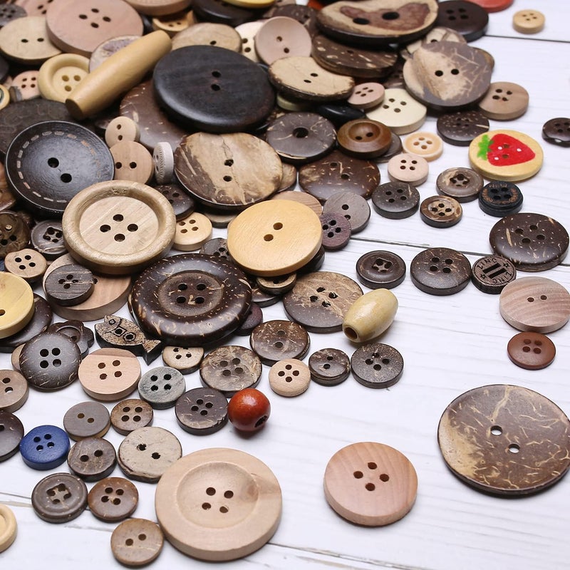 Jepeux About 200 Wood Coconut Shell Button Resin Buttons, Sewing DIY Craft Buttons, Hand-Painted Decorative Buttons - Image 5